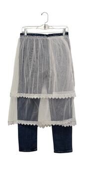 NWT Imzzy Seoul K Fashion Coquette Balletcore Tulle Layered Lace Jeans Medium